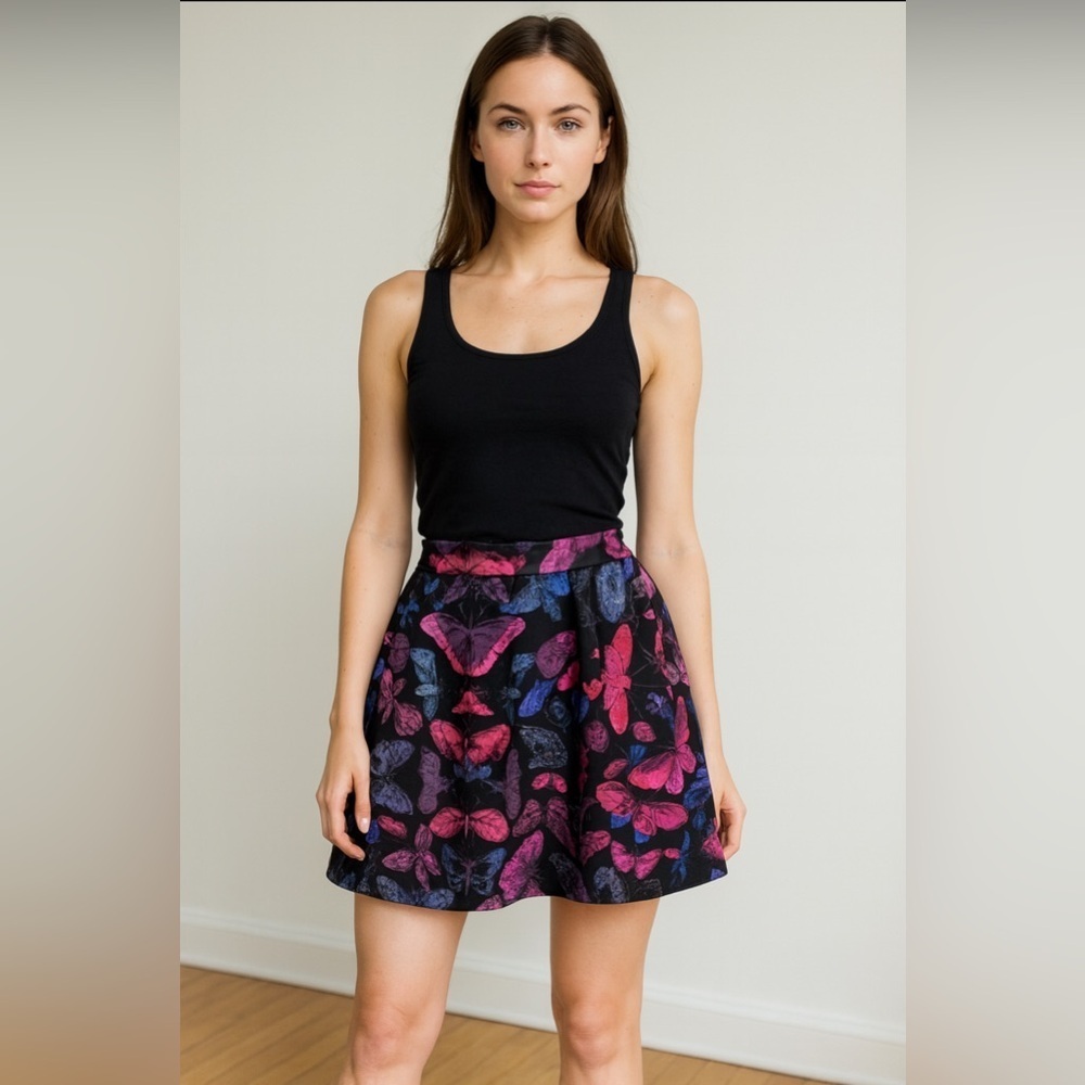 NWT Suite blanco Women’s butterflies skater skirt Black Pink Sz US 6 Small Retro